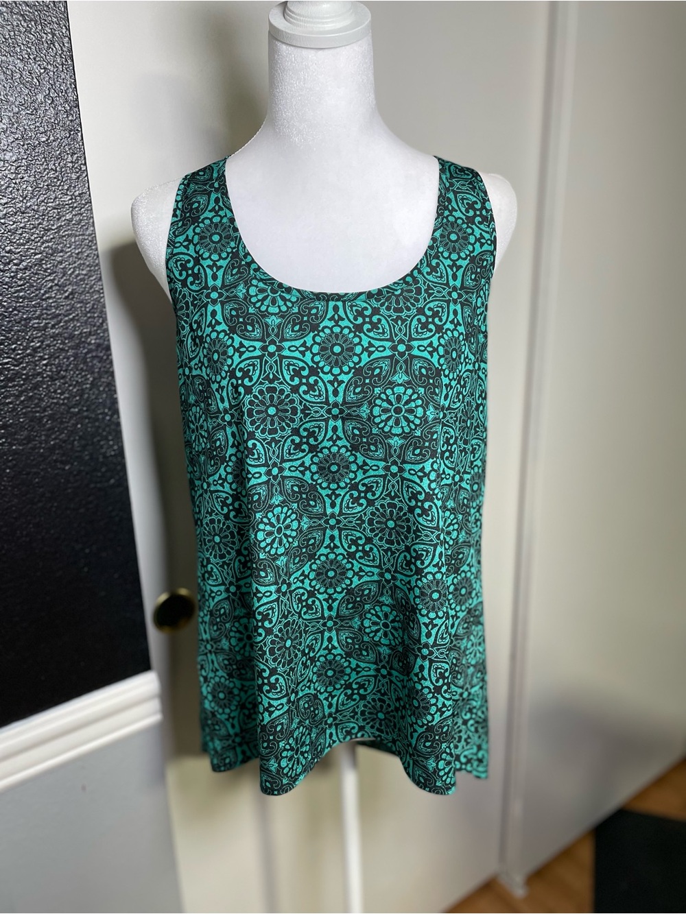 Ambiance Teal and Black Patterned Scoop Neck Tank